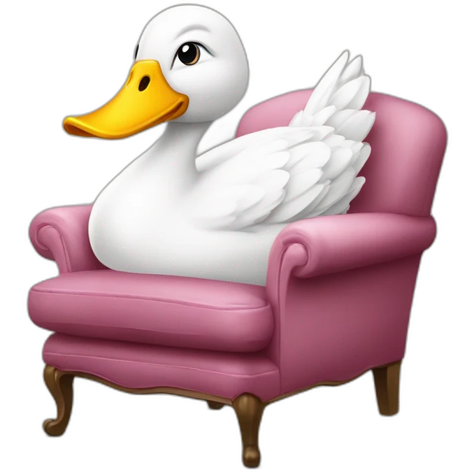 Canard sur un fauteuil avec tulipe dans sa bouche emoji