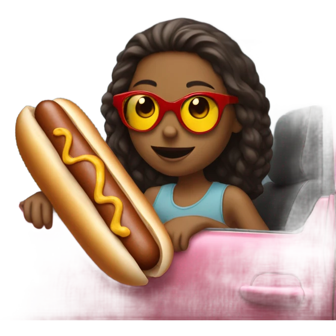 girl in sunglasses by car eating hot dog emoji