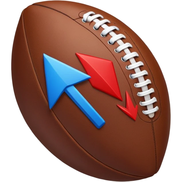 Uma bola de futebol americano com uma seta vermelha curva a indicar uma inversão de marcha abrupta. blue (#00A3E0) and red (#F9423A) emoji