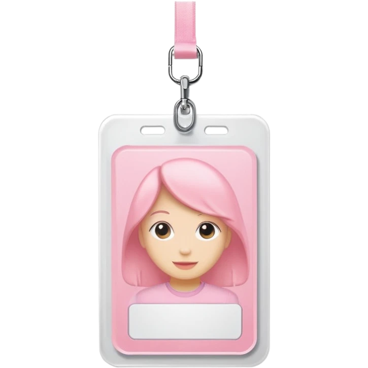 pastel pink ID badge with a lanyard emoji