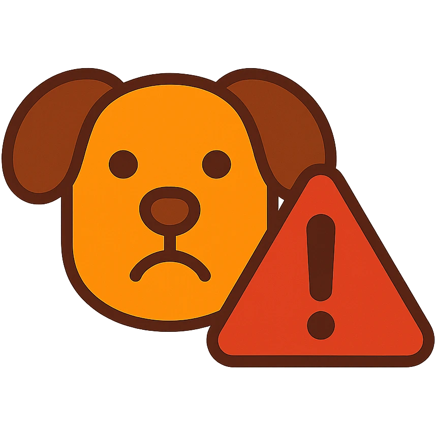 subtle icon of a dog with a warning sign, for 'Don't screw the pooch' emoji