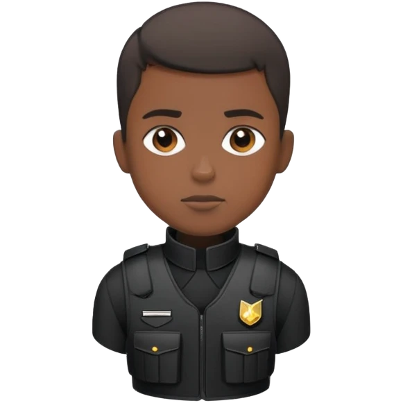 black soldier very short hair,  in black bulletproof vest, black uniform emoji