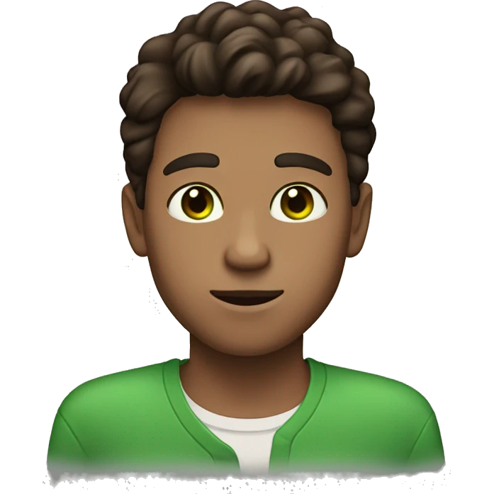 a guy with almond skin and dark brown hair and green eyes holding a heart emoji