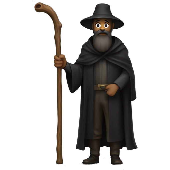 figure with dark cloak big walking stick and big beard emoji
