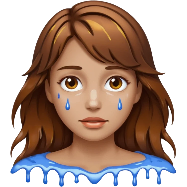 Brown Hair Woman , white paint , drip, face, hot emoji