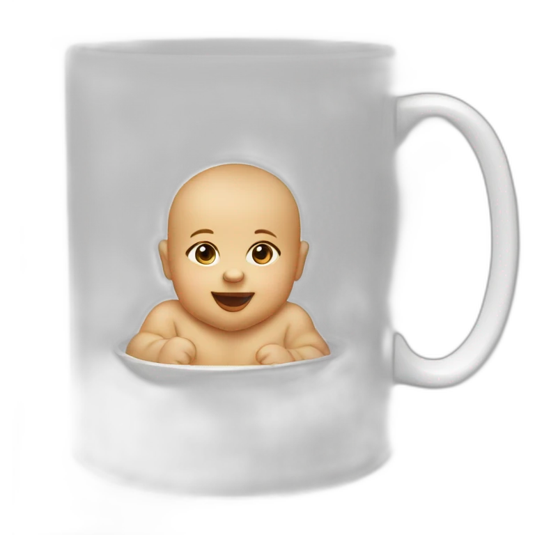 a mug with a drawing of a baby on it  emoji