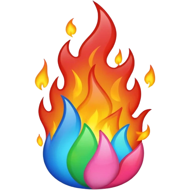 A fire emoji with the colors of the pride flag. Take away the small fire emojis besides the single big one emoji