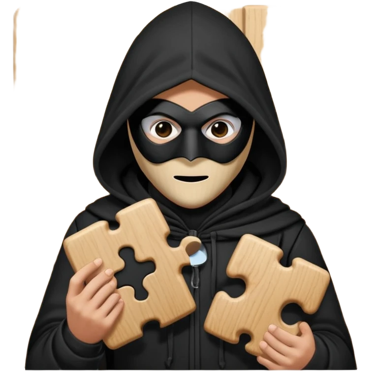 grayscale black mysterious masked hooded man with puzzle emoji