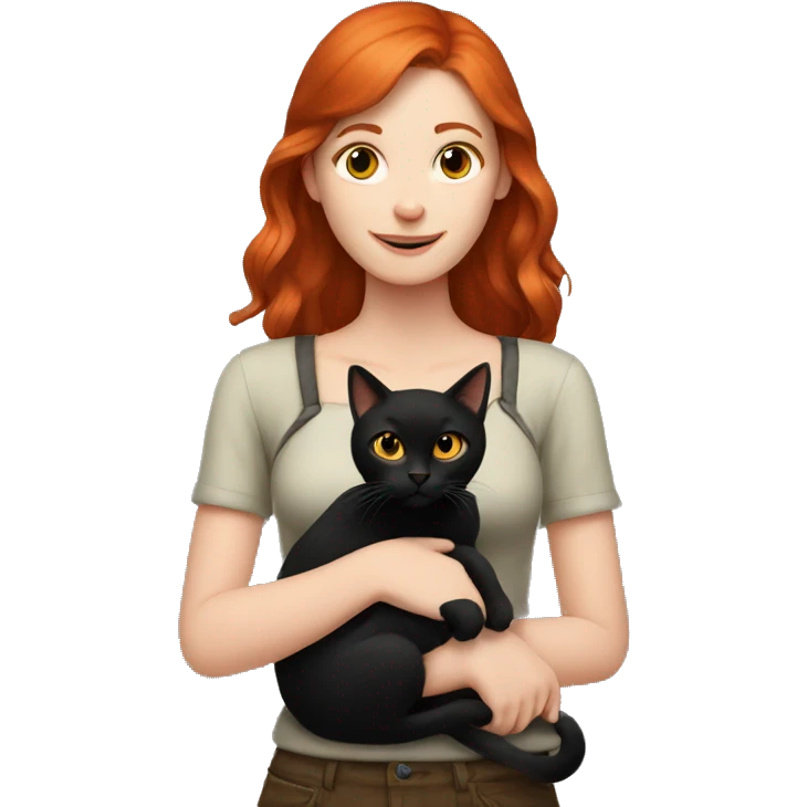 redhead girl holding a black cat emoji