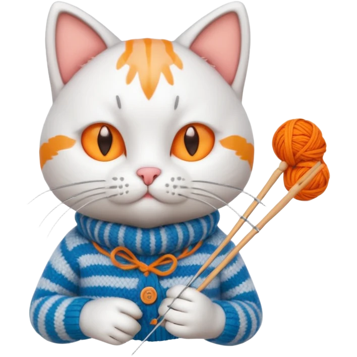 knitting cat portrait, head and shoulders only, cute cat holding knitting needles and yarn, cozy expression, warm handmade vibe, 3D cartoon style, mobile game icon style, clean background, no text, no watermark
 emoji