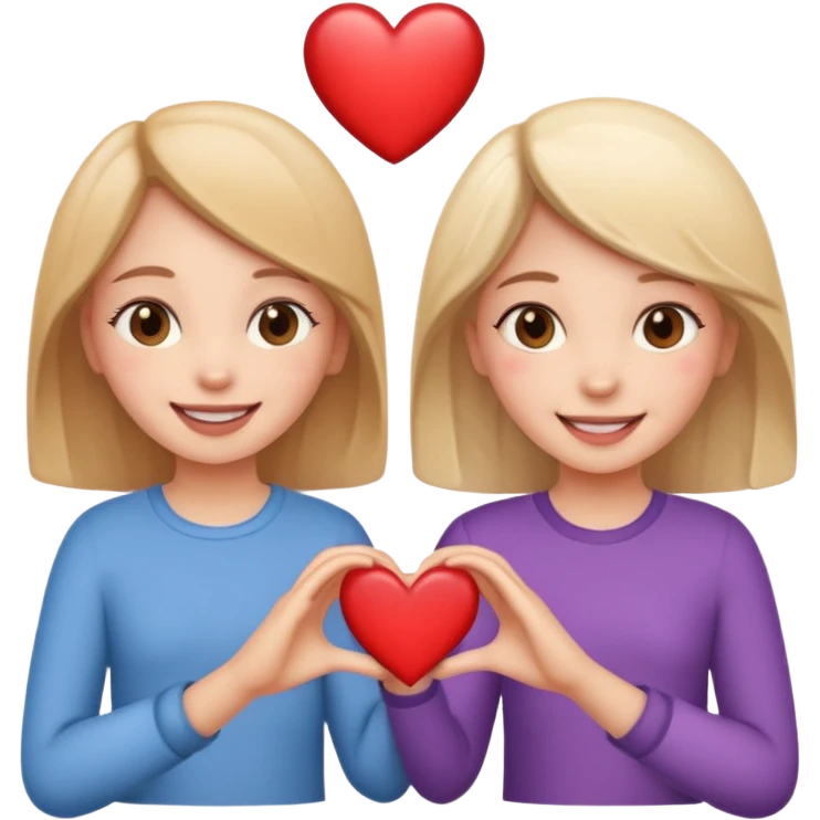 make two girls holding hands with hearts. make them seductive to each other emoji