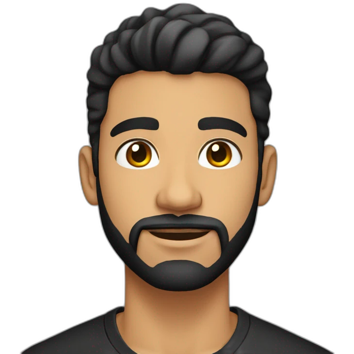 25 year old Hispanic man with a beard and thick eyebrows light skin, black shirt emoji