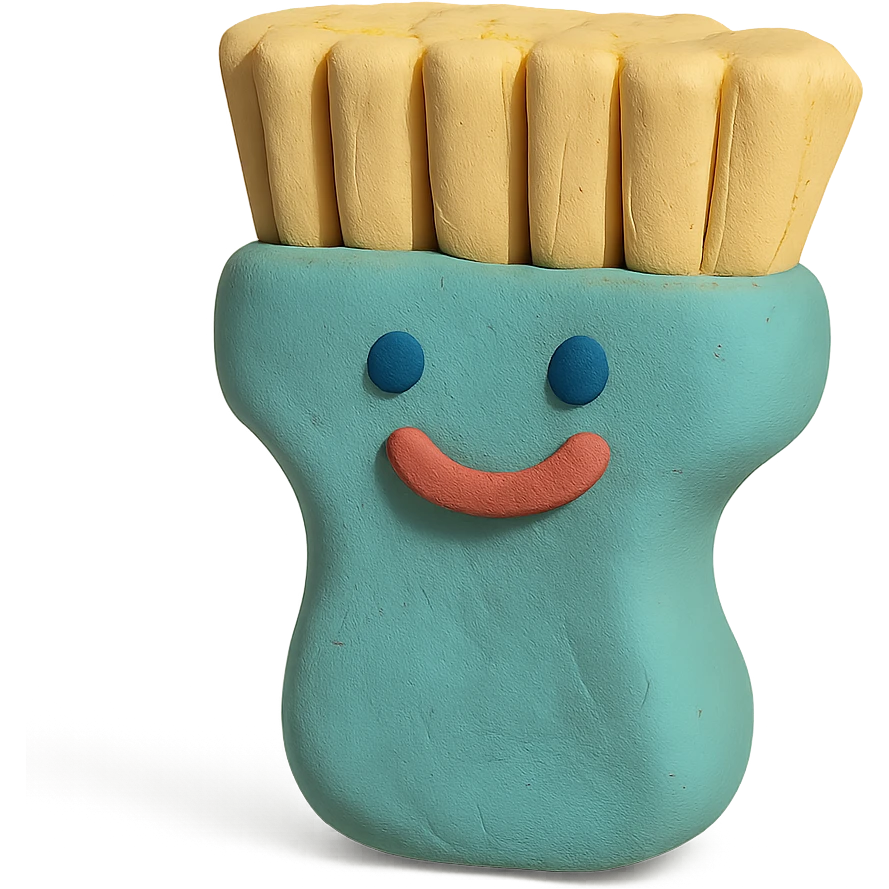 playful cleaning brush with a smiling face in claymation style, pastel colors emoji