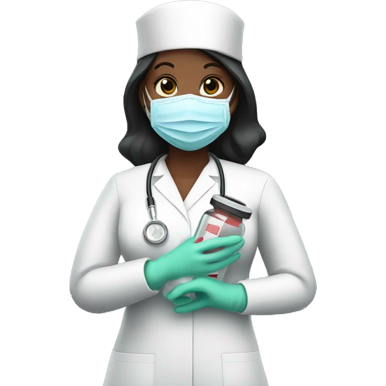 Nurse in gloves and mask with injection in hands emoji