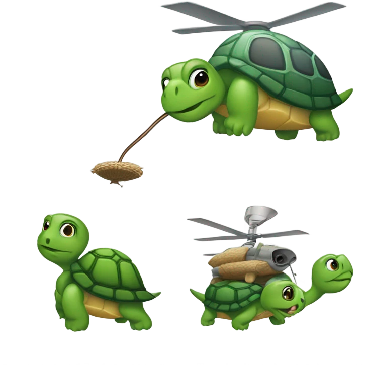 turtle eating a helicopter then pooping it out of a straw emoji