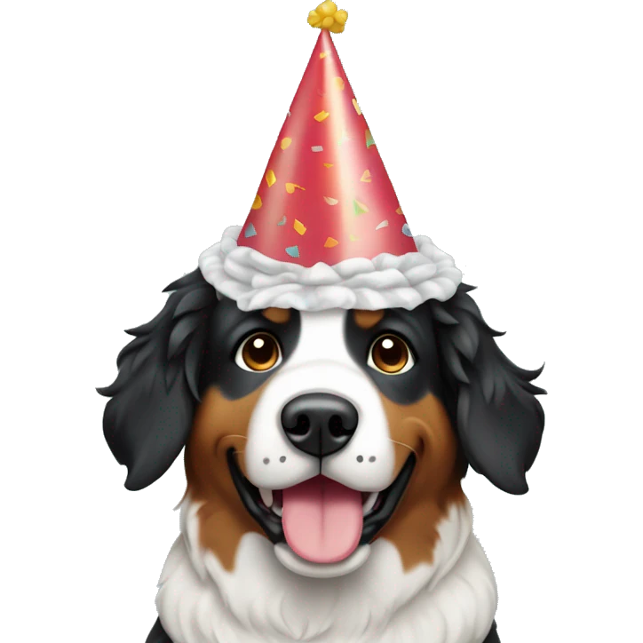 Bernersennen dog with birthday hat emoji