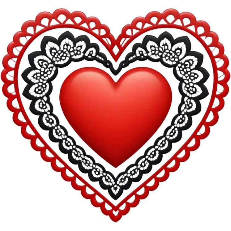 black heart with red center and white lace emoji