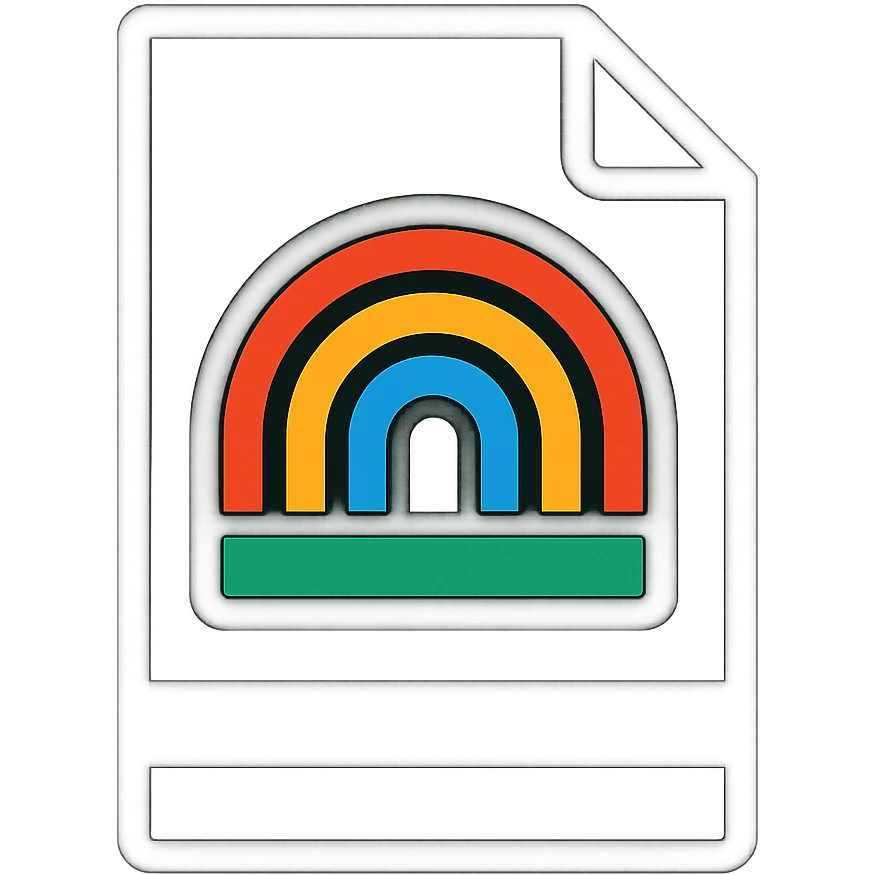 icon of A4 paper with a rainbow and black stripe, representing color and black printout service, vibrant colorful style emoji