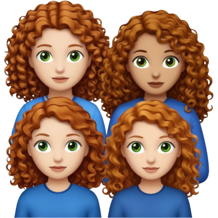 Make me 3 girls. One with medium size curly ginger hair, white skin and green eyes,  one with long curly dark brown hair with a little just a little darker skin and brown eyes,  and one with white skin and straight dark blonde hair and blue eyes  emoji