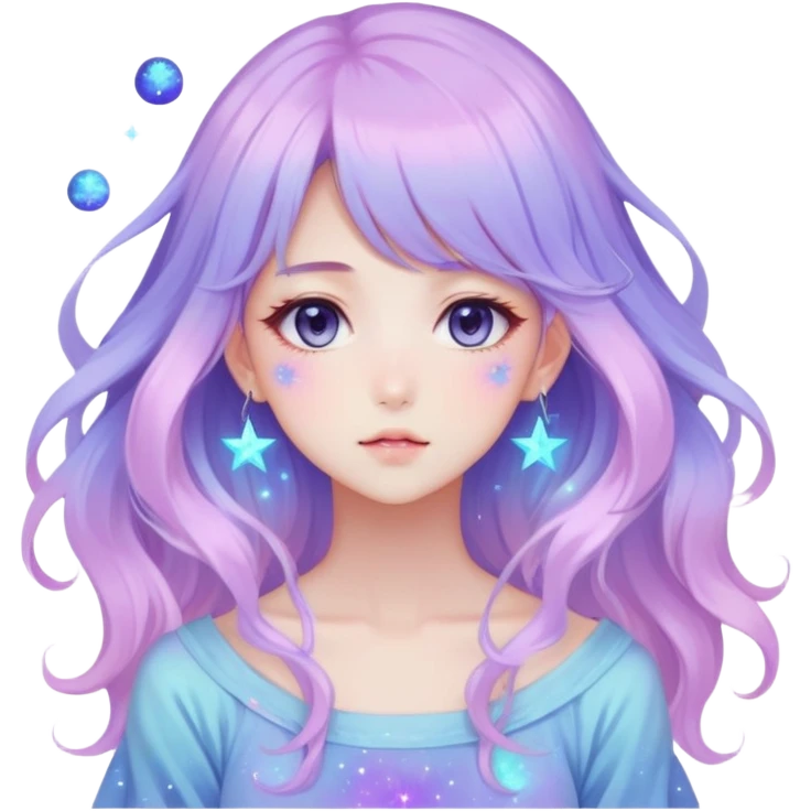 Beautiful gorgeous anime lady with beautiful nebula hair, fashion aesthetic, ethereal, fairycore, pastelcore  emoji