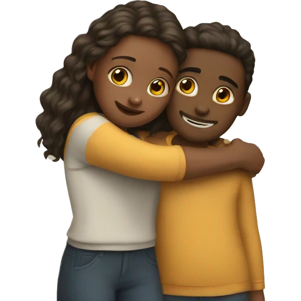 Girl and boy make a hug emoji