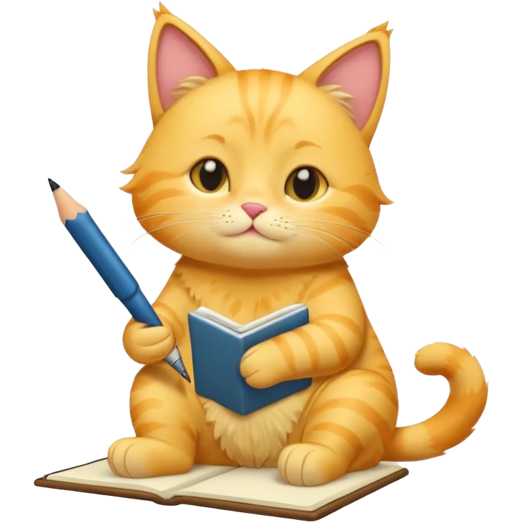 cute yellow lazy cat with full body with note and pen and no clothes emoji