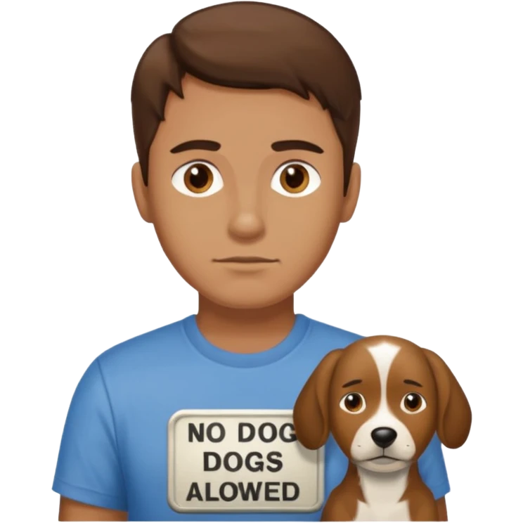 Man with brown hair wearing NO dogs allowed shirt emoji