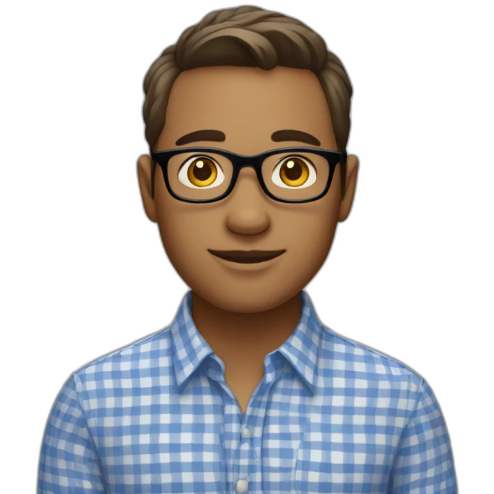 Young professional male wth short hair, glasses, and wearing a small check gingham dress shirt emoji