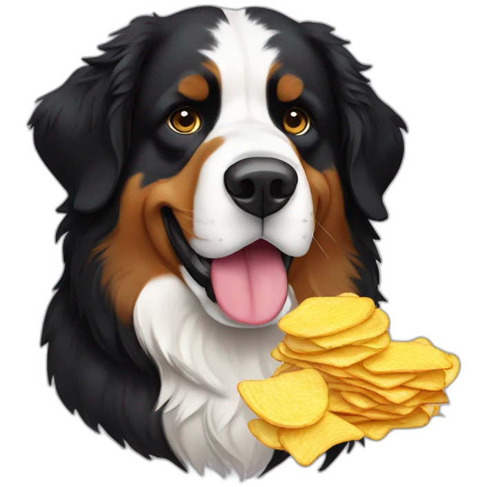 bernese mountain dog drinking bear eating chips emoji