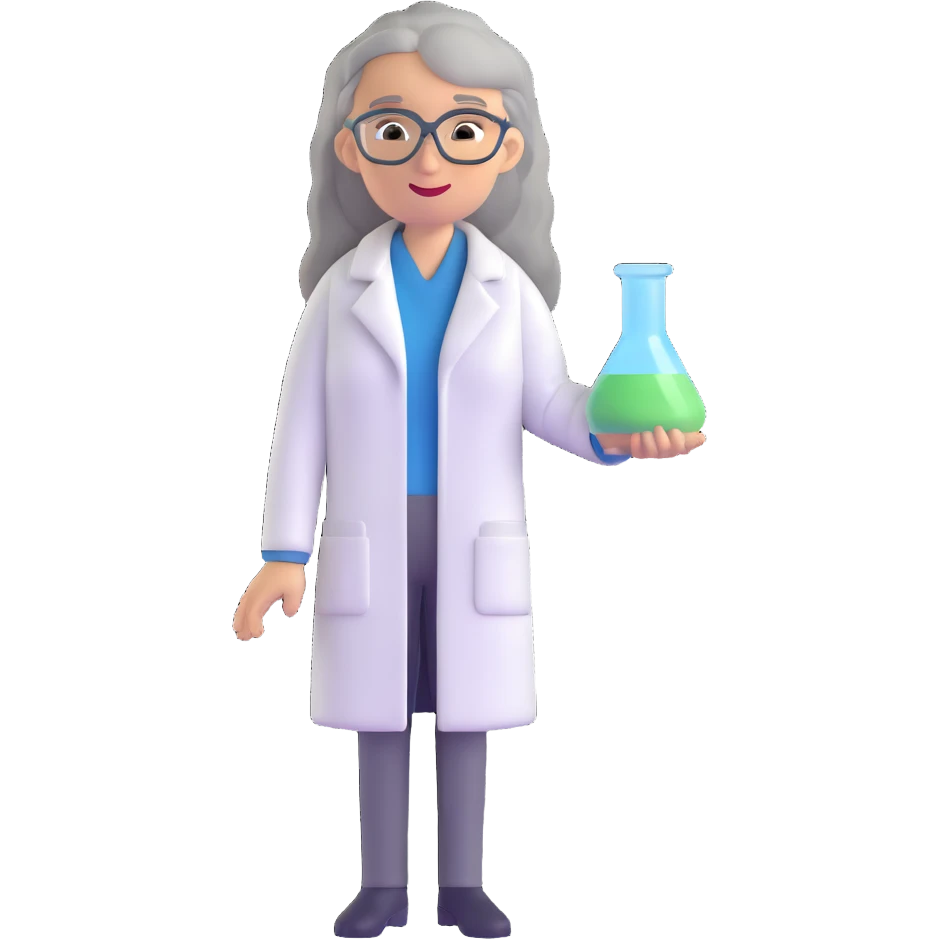 woman science teacher with long graying hair, wearing a lab coat emoji