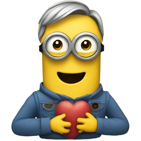 Men holding a minion with hearts around them  emoji
