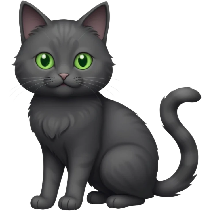 full body gorgeous solid dark grey cat with green eyes, white paws playing emoji