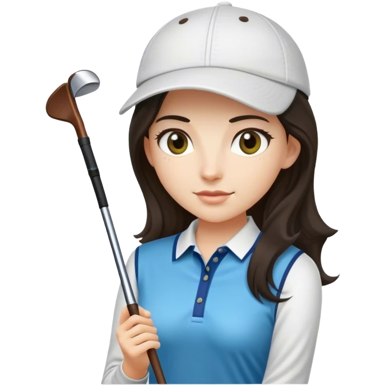 Long dark hair Female Golf player with gift and nice outfit emoji