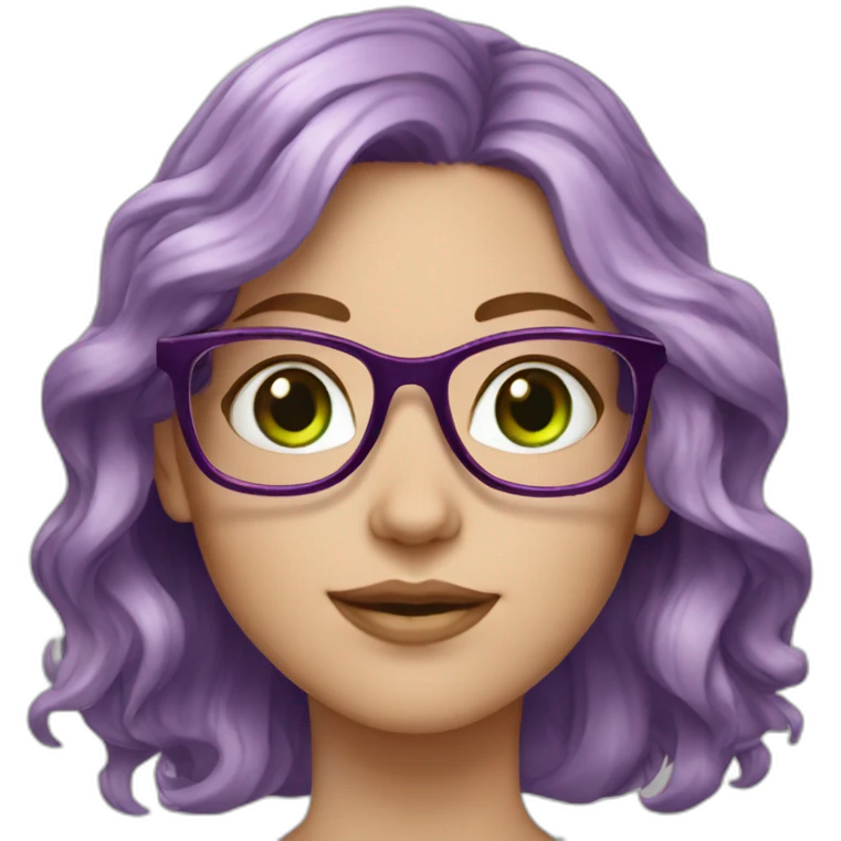 white-girl-purple-wavy-hair-green-eyes-square-glasses emoji