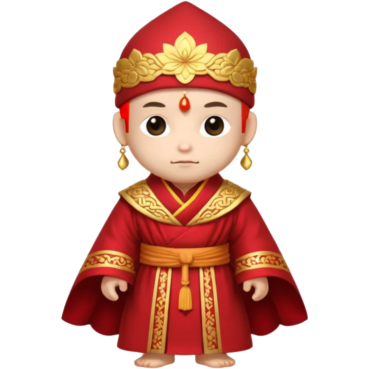 A small chibi-style monk character with red ceremonial robe with layered fabric and decorative gold-like patterns and an ornate red monk hat shaped like lotus petals.

 emoji