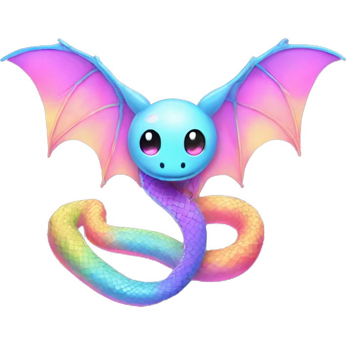 Kawaii rainbow pastel bedazzled snake with neon bat wings  emoji