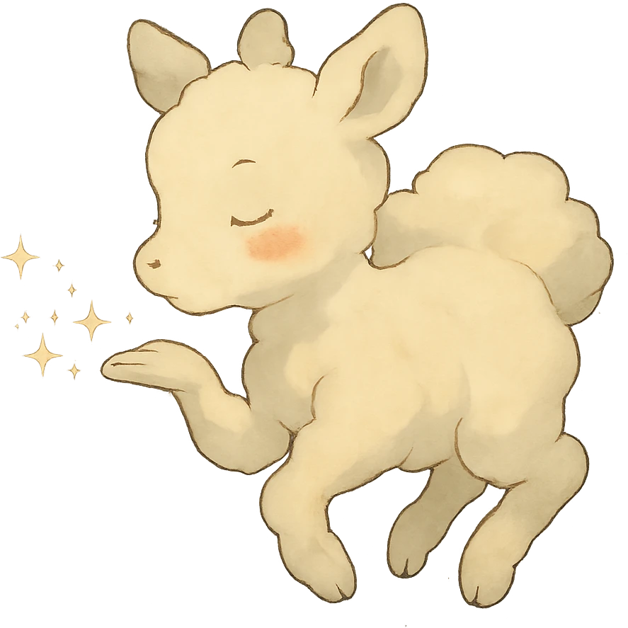 vanilla-colored cloud doe with rosy cheeks, floating gently while blowing a kiss with sparkles, soft ghibli style emoji