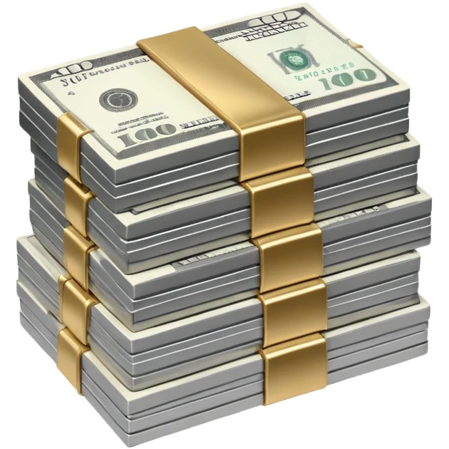 Metallic black-and-white money pack emoji, simple geometric stack of bills,minimal style
 emoji