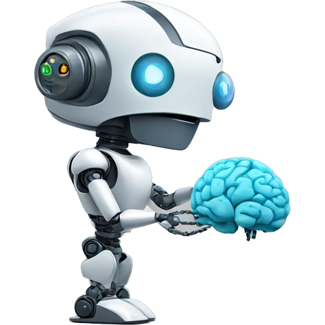 robot holds brain in hand emoji