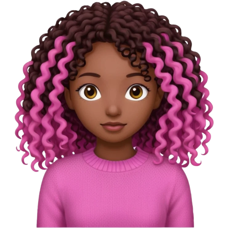 Uma menina negra da pele clara magra definida com roupa de malha rosa com cabelo cacheados  castanho escuro grandão até a bunda sem muito volume no cabelo emoji