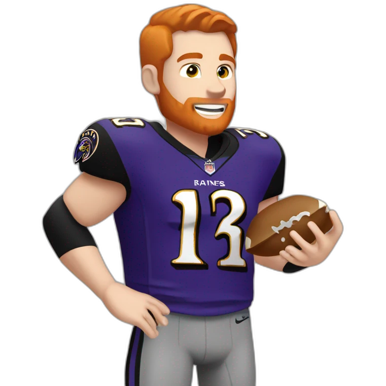 a clean-shaven red haired young man in a ravens jersey eating a chipotle burrito bowl emoji