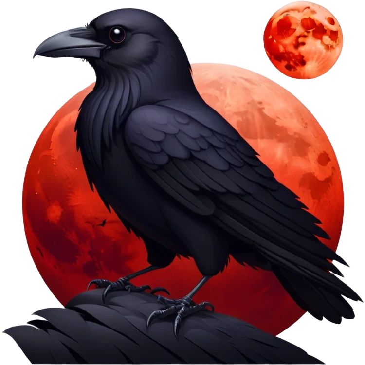 black raven against the backdrop of the red moon emoji