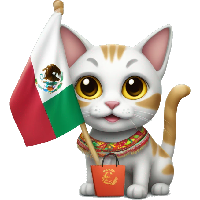 shopping cat with a mexican flag emoji