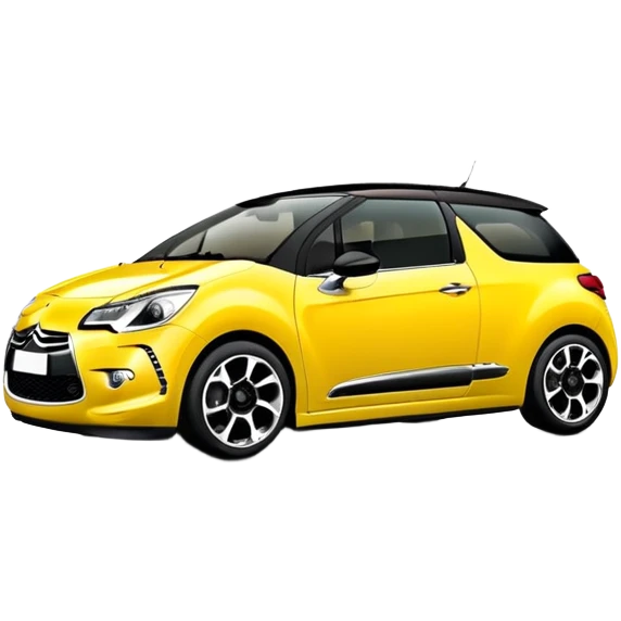 Yellow car Citroen DS3 with black roof like from car catalog  front left side mirror of the car is made from chrome emoji