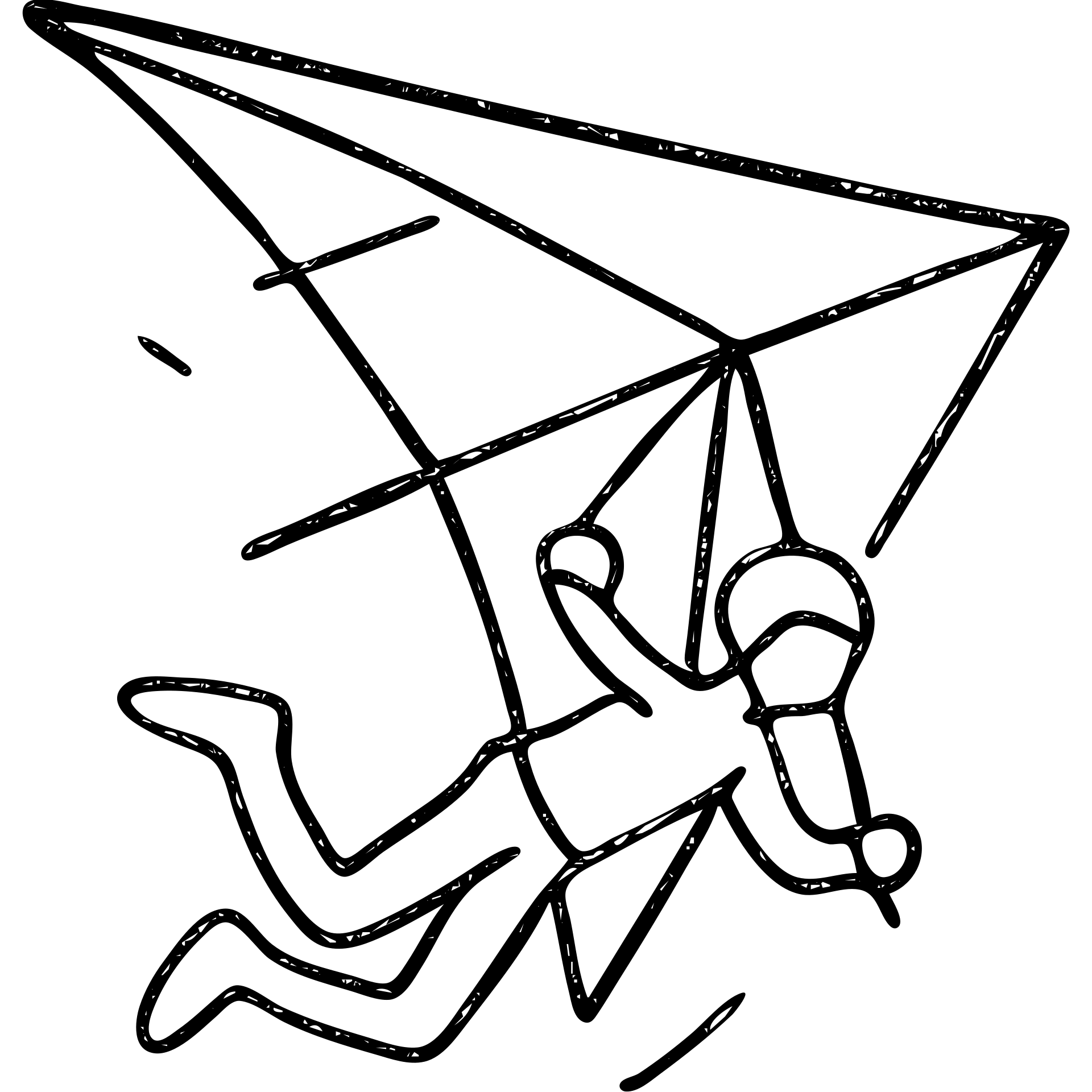 hand-drawn outlined icon of a hang glider and pilot in mid-air stunt emoji
