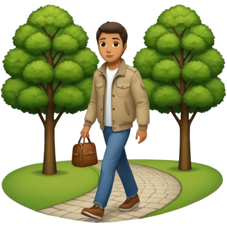 man walking in a park with trees emoji