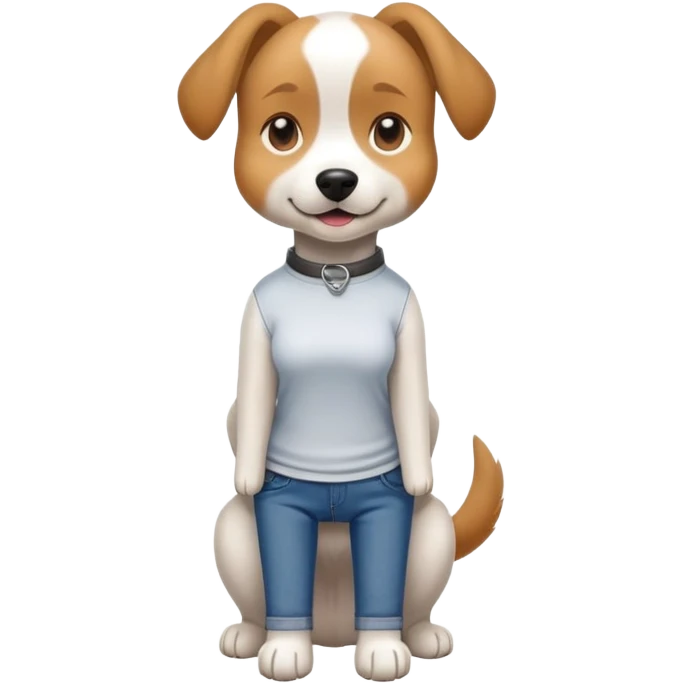 female dog upright casual clothes jeans t-shirt friendly expression emoji