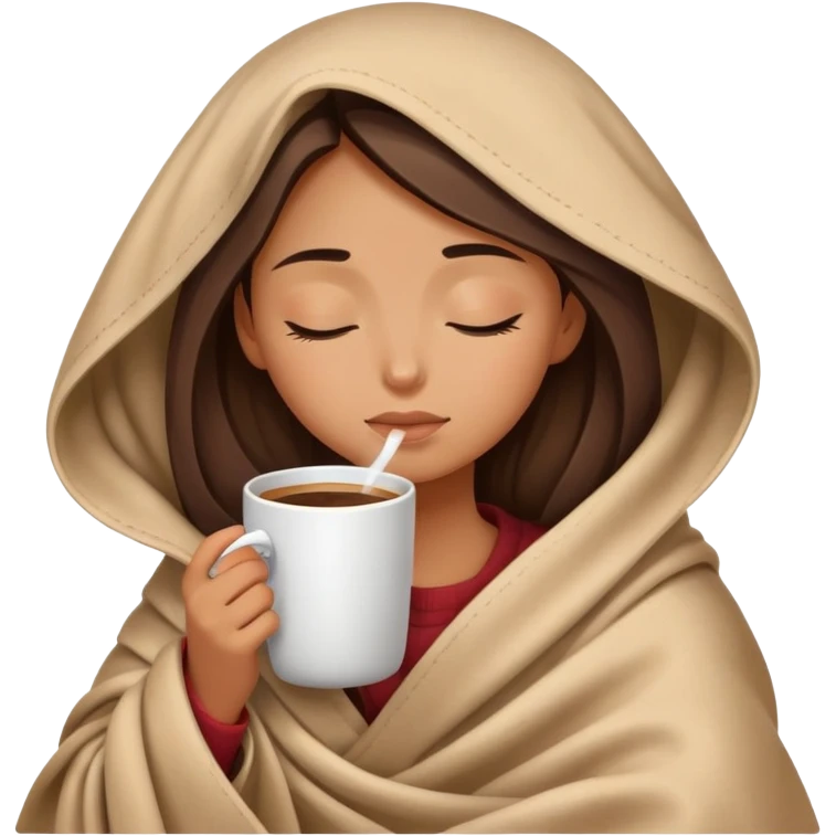 girl inside a blanket sipping coffee eyes closed emoji