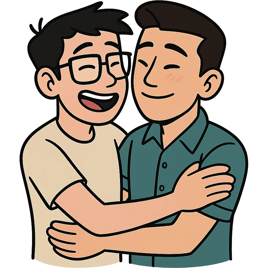 asian gay couple, cartoon style simple clean lines emoji