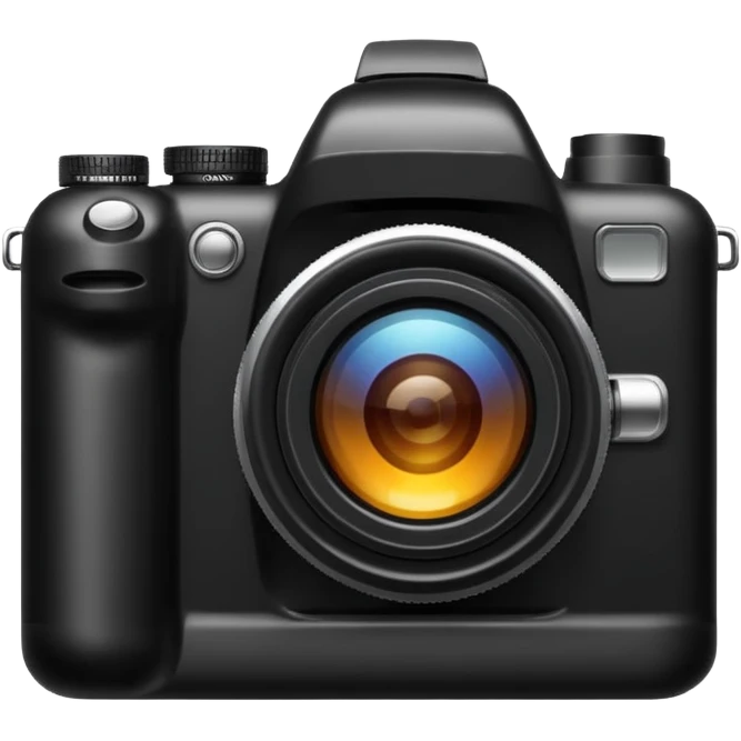 The camera features a solid black body with a shiny lens. emoji